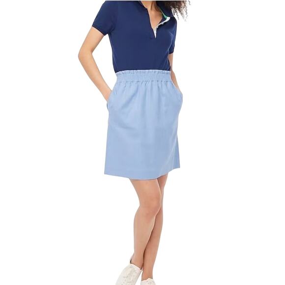 J.Crew Linen Cotton City Skirt Blue Elastic Waist Chambray Look NWT Size 0 - Picture 1 of 6